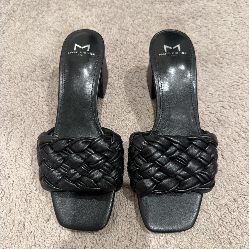 Marc Fisher Black Braided Heeled Sandals
